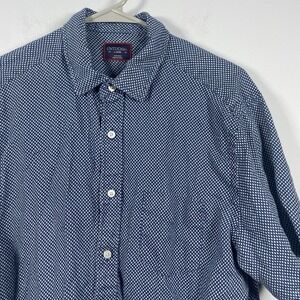 UNTUCKit Cadalso 100%‎ Linen Navy Blue Geometric Diamond Print Shirt Mens Sz L